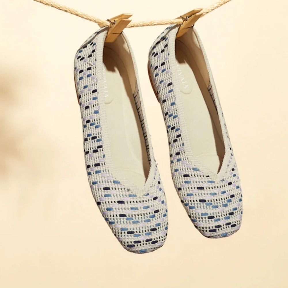 Vivaia Woven Blue & White Slip-On Ballet Flats - Women
